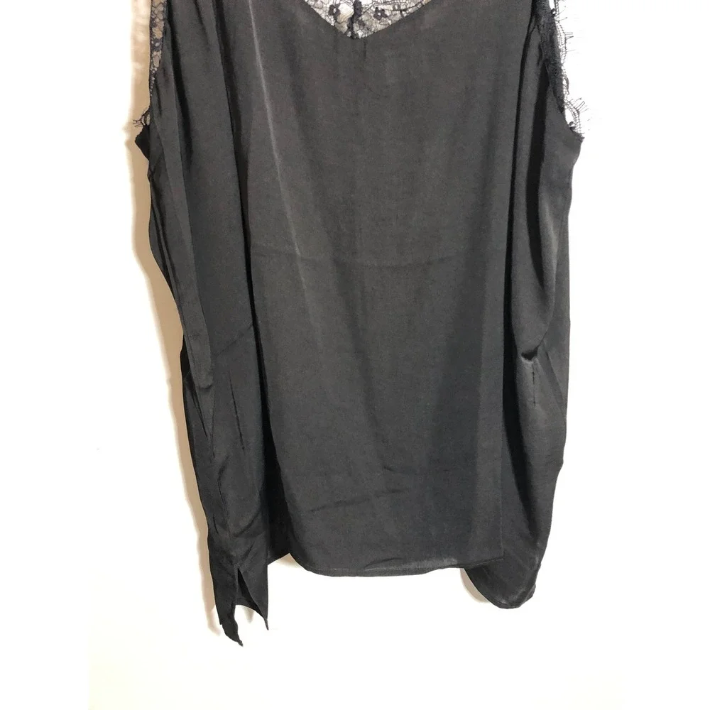 NEW Suzanne Betro Lace Trim Cami Women 4X Black Eyelash Lace V-Neck Tank Top